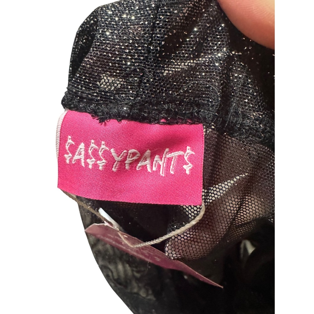 Sassypants the Label NWT Black Mesh Glitter Flare Pants Sz 14 Festival rave - Picture 3 of 5